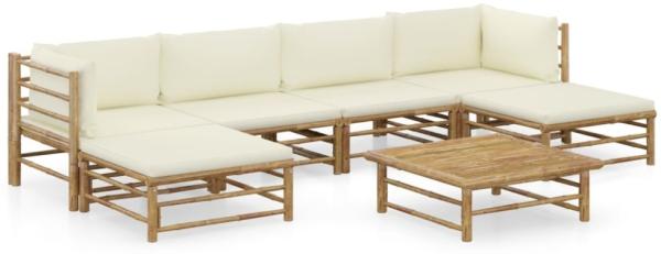 vidaXL 7-tlg. Garten-Lounge-Set mit Cremeweißen Kissen Bambus 3058231