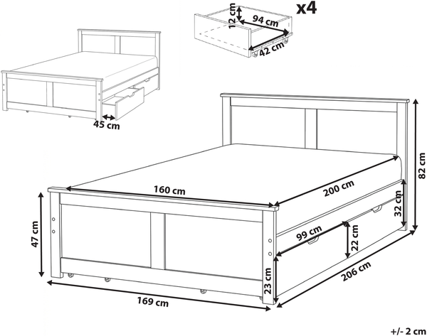 Bett mit 4 Schubladen Kiefernholz DAUPHIN 160 x 200 cm Hellbraun Bild 2