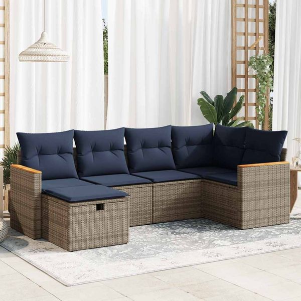 vidaXL 6-tlg. Garten-Sofagarnitur mit Kissen Grau Poly Rattan 3325918