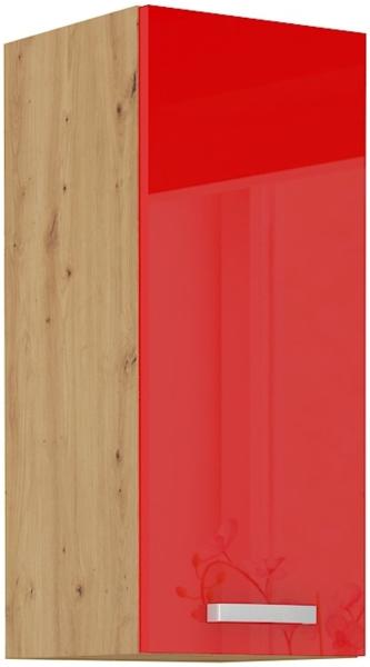 Hängeschrank 30 cm Eiche Artisan + Rot Hochglanz Küchenzeile Küchenblock Küche