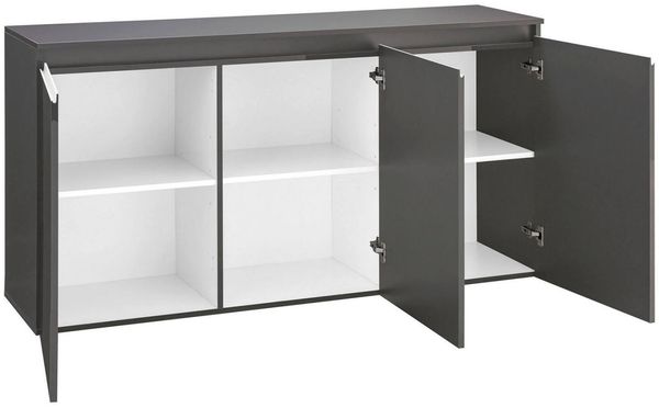 Dmora Kommode Andesina, 3-türiges Küchen-Sideboard, Wohnzimmer-Buffet, 100 % Made in Italy, 150 x 40 x 81 cm, glänzendes Anthrazit, Bild 7