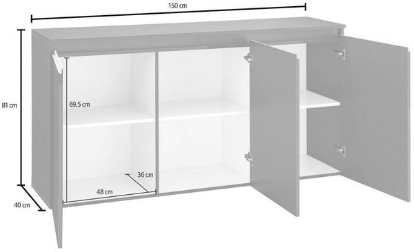 Dmora Kommode Andesina, 3-türiges Küchen-Sideboard, Wohnzimmer-Buffet, 100 % Made in Italy, 150 x 40 x 81 cm, glänzendes Anthrazit, Bild 3