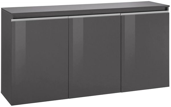 Dmora Kommode Andesina, 3-türiges Küchen-Sideboard, Wohnzimmer-Buffet, 100 % Made in Italy, 150 x 40 x 81 cm, glänzendes Anthrazit,