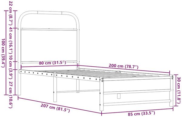 vidaXL Bettgestell ohne Matratze 80x200 cm Braun Eichen-Optik 4100473 Bild 9