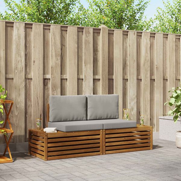 vidaXL Outdoor-Sofagarnitur mit Kissen 2 Stück Natürlich und Hellgrau 3375431