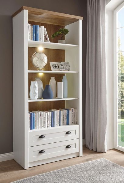 Landhaus Wohnzimmer Standregal Bücherregal Regal 90cm pinie weiß eichefarben hell