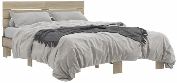vidaXL Bettgestell Sonoma-Eiche 140x200 cm Holzwerkstoff und Metall 3280148 Bild 2