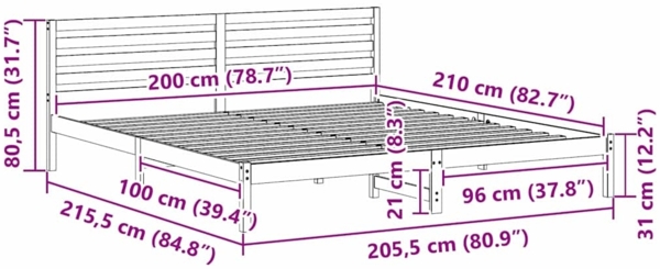 vidaXL Bettrahmen Wachsbraun 200 x 210 cm Massives Kiefernholz 872322 Bild 9