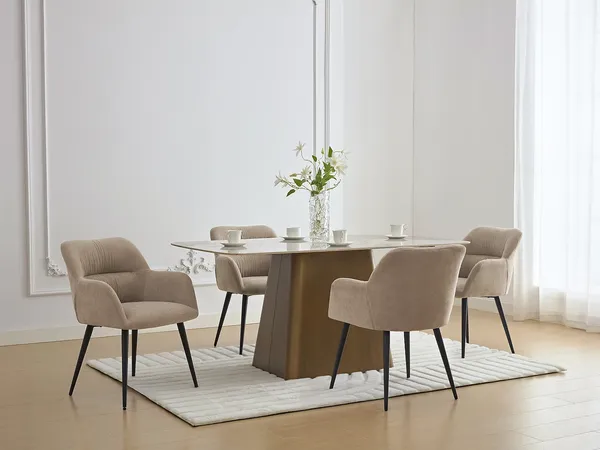 Vente-unique - Stuhl mit Armlehnen 2er-Set - Stoff & schwarzes Metall - Beige - HEKA