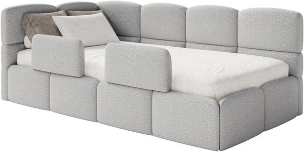 Selsey 'Cloudy' Kinderbett 120 cm, Bettkasten, 2x Rausfallschutz, Bouclé, links, Hellgrau
