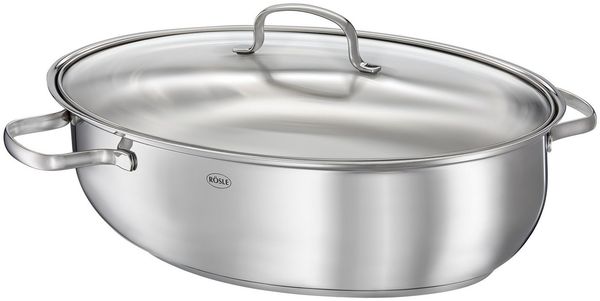 RÖSLE Bräter oval Elegance Edelstahl, Glasdeckel, 8 Liter, 38cm