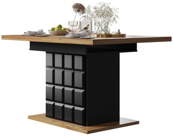 i@home Esstisch ausziehbarer Esstisch für 4-6 Personen(110-140×80cm) (1 Esstisch), platzsparender Küchentisch für Küche und Wohnzimmer, schwarz/natur Bild 5
