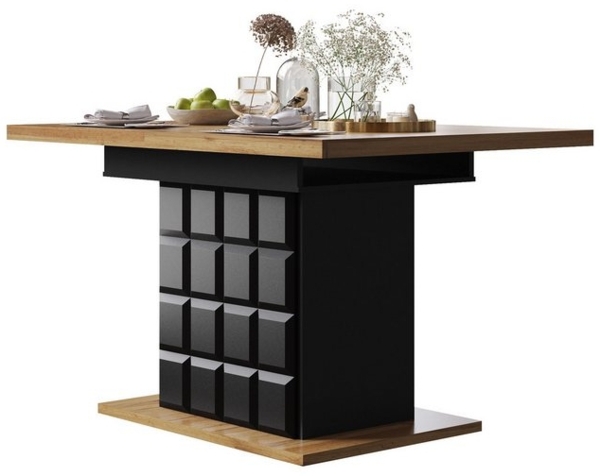 i@home Esstisch ausziehbarer Esstisch für 4-6 Personen(110-140×80cm) (1 Esstisch), platzsparender Küchentisch für Küche und Wohnzimmer, schwarz/natur Bild 4