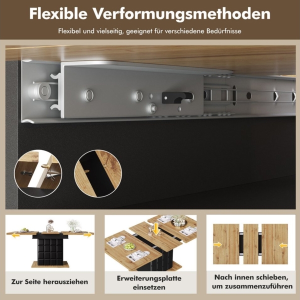 i@home Esstisch ausziehbarer Esstisch für 4-6 Personen(110-140×80cm) (1 Esstisch), platzsparender Küchentisch für Küche und Wohnzimmer, schwarz/natur Bild 2