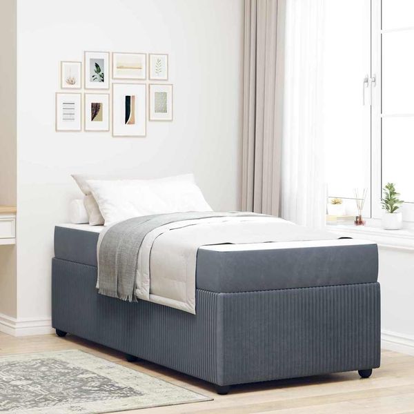vidaXL Bettrahmen mit Matratze Dunkelgrau 90 x 200 cm Stoff 3398348
