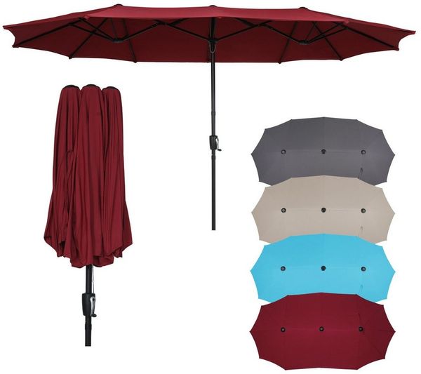 Puluomis Sonnenschirm Balkonschirm ohne Ständer Strandschirm Gartenschirm UPF 50+ mit Kurbel, LxB: 400x200 cm, Sommer, wasswedicht grau/beige