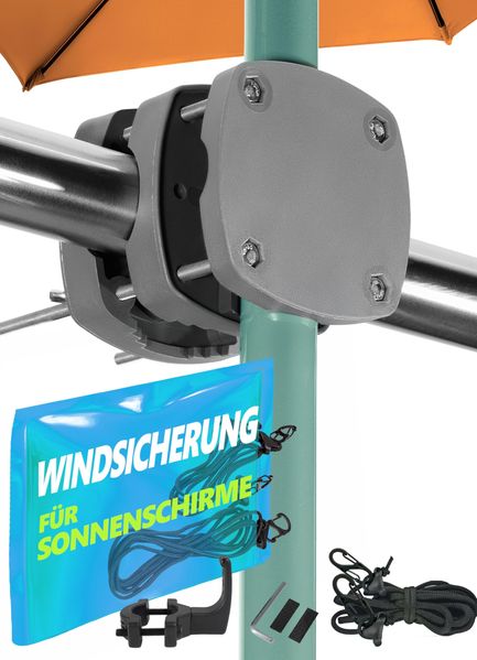 Menz Schirmhalterung Balkongeländer SunnyBoy 3.0 + Windsicherung für Sonnenschirme - Sonnenschirm Halterung Balkon - Sonnenschirmhalter Balkongeländer als Sonnenschirmständer Balkon, Anthrazit