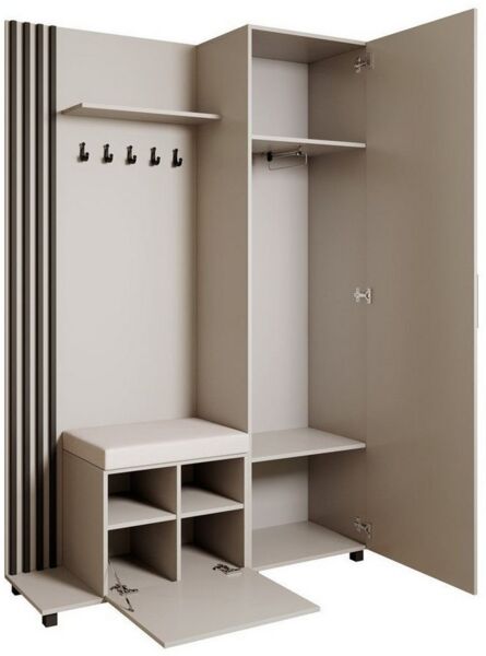 Beautysofa Garderoben-Set Livia – Design, Funktion und Ordnung in Perfektion, (Geräumiger Schuhschrank, mit praktischer Kleiderstange)