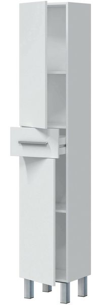 Dmora Säulenschrank Alka, Badezimmerwandschrank mit 2 Türen und 1 Schublade, hoher Kleiderschrank, 35 x 31 x 182 cm, glänzendes Weiß