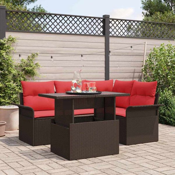 vidaXL Gartensofa-set mit Kissen 5 pcs Braun Poly-Rattan 3348280