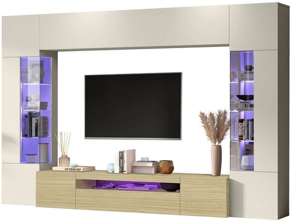 OTTO home Wohnwand New Egypt, (4-St, Breite 290cm), bestehend aus 2 Stauraumvitrinen, 1 Lowboard, 1 Hängeschrank