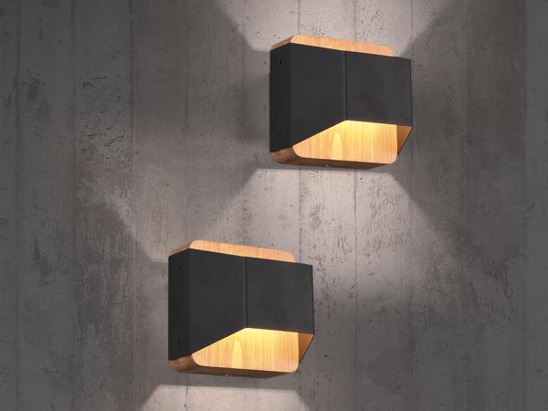 LED Holz Wandlampen 2er Set Up and Down mit Stufen Dimmer Schwarz, Höhe 12cm