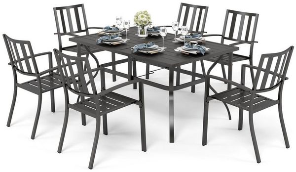 PHI VILLA Garten-Essgruppe, (Wetterfest Gartengarnitur Set 6 Personen mit, Stapelbare Stühle Terrassenmöbel Set), Outdoor Bistro Möbel Sets Metall