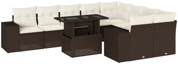 vidaXL 10-tlg. Garten-Sofagarnitur mit Kissen Braun Poly Rattan 3269393