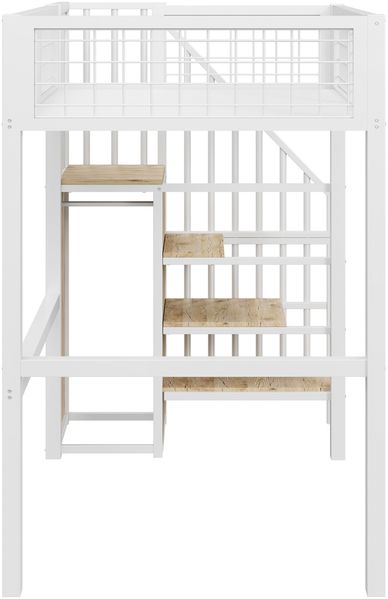 Hochbett 90x200 cm Metallbett in Weiß mit Sicherheitsleiter, Rundum-Rausfallschutz und Kleiderschrank, ohne Matratze Bild 9