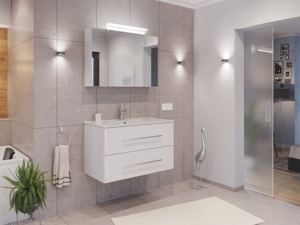 Badmöbel Set Firenze 90 2tlg. Spiegelschrank Softclose weiß hochglanz : Weiss hochglanz