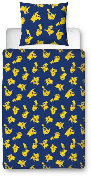 MTOnlinehandel Bettwäsche Pika Power Pokemon 135x200 + 80x80 cm, Pikachu, Microfaser, 2 teilig, Geschenkidee für Mädchen und Jungen, Wende-Motiv