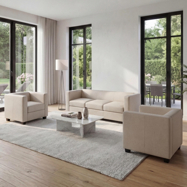 3-1-1 Sofagarnitur Couchgarnitur Loungesofa Lille ~ Kunstleder, creme