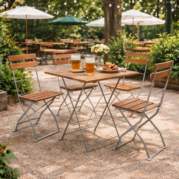 3-tlg Biergartenmöbel Bistroset Balkonset Klapptisch + 2 Klappstühle