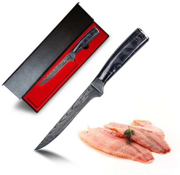 Küchenkompane Fischfiliermesser Profi Filetiermesser Kuro – 15 cm – Damast-Optik – Inkl. Box