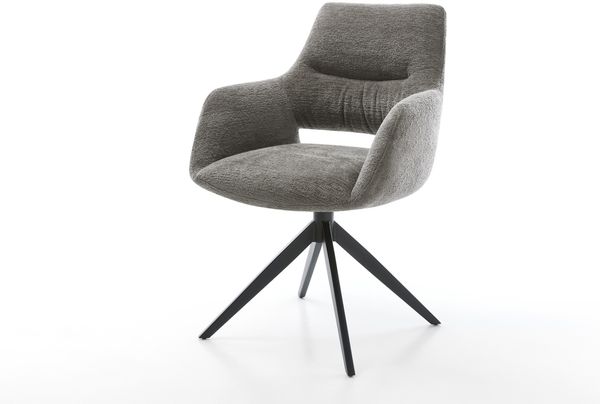 Drehstuhl Yago-Flex mit Armlehnen Bouclé Soft Schlamm Kreuzgestell breit Schwarz 360° drehbar Wippfunktion Taschenfederkern
