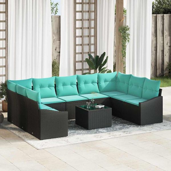 vidaXL Sofa Set mit Kissen 10 pcs Schwarz Poly-Rattan 3346896