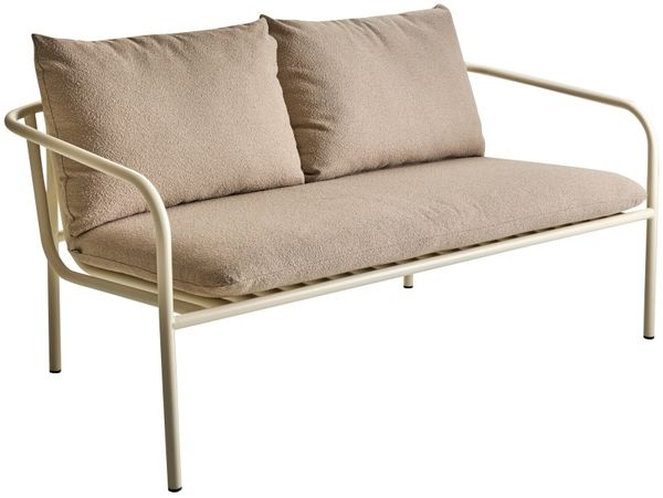 Gartensofa Bendt mit Kissen aus Aluminium und Teddy-Olefin Stoff, skandinavisch, perlweiß, Outdoor geeignet