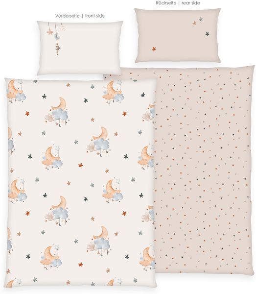 Herding Flanell Baby Kinder Bettwäsche Moon and Stars beige 2685390063 100x135cm
