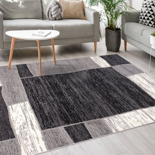 Mazovia Designteppich Modern Teppich Kurzflor Wohnzimmerteppich Robust und pflegeleicht GRAU, 80 x 150 cm, Fußbodenheizung,Allergiker geeignet,Farbecht,Pflegeleicht,Geometrisch