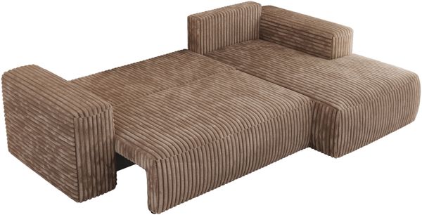 Ecksofa mit Schlaffunktion, Bettkasten und losen Kissen für das Wohnzimmer - TRENTINO - Braun Cord - rechts Bild 5