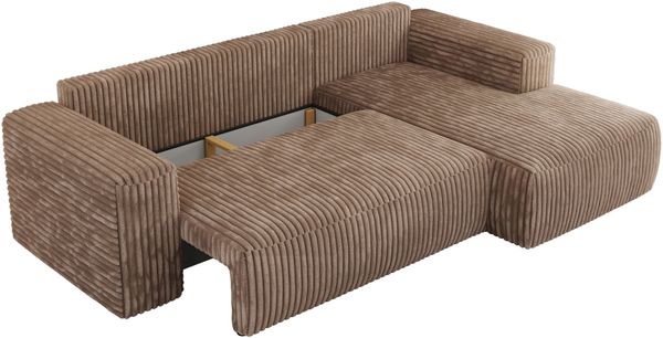 Ecksofa mit Schlaffunktion, Bettkasten und losen Kissen für das Wohnzimmer - TRENTINO - Braun Cord - rechts Bild 6