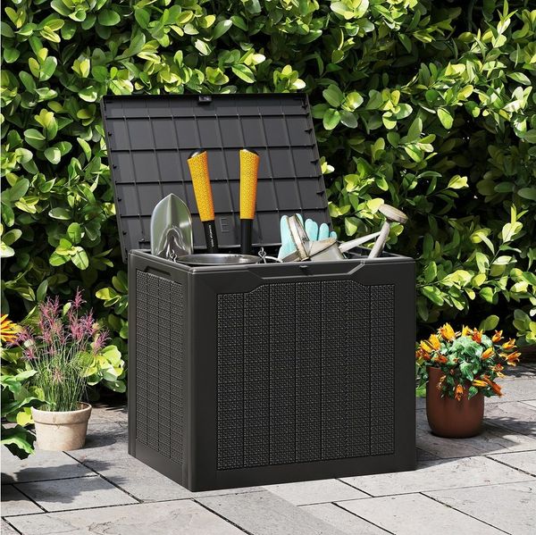 KOMFOTTEU Auflagenbox, Gartenbox mit abschließbarem Deckel & Rattanoptik