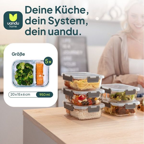 uandu home Frischhaltedose Glasbehälter mit Deckel, Frischhaltedosen Glas mit Deckel, (glasdosen mit deckel set, glas tupper mit deckel, glass food container, frischhaltedosen mit deckel glas, glasdose mit deckel, Borosilikatglas mit Deckel, Meal prep ...