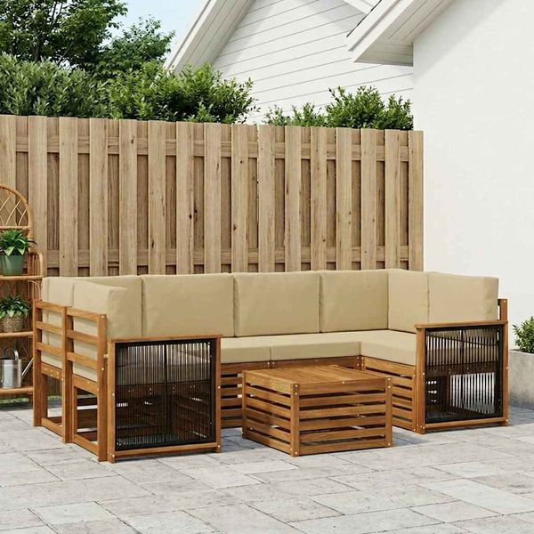 vidaXL Outdoor-Sofagarnitur 7 pcs Natur und Beige Massivholz Akazie 3384084