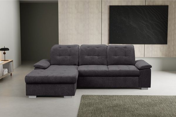 WERK2 Ecksofa Carmen, mit Bettfunktion & Bettkasten, optional Sitztiefenverstellung, ohne Sitztiefenverstellung, Luxus-Microfaser Chenille, Anthrazit