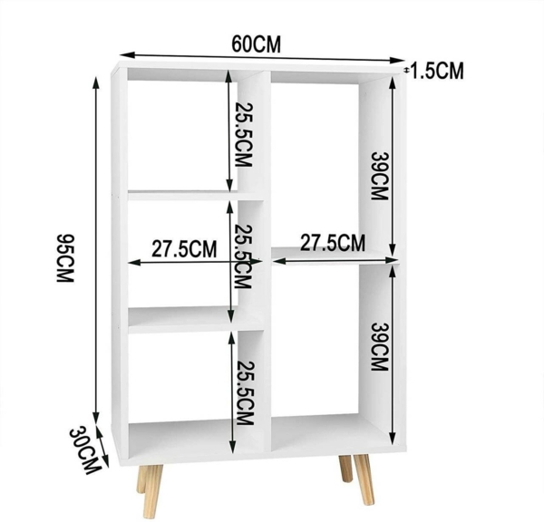 Woltu Bücherregal, 1-tlg, Büroregal aus MDF Holz mit 5 Fächern Weiß Bild 2