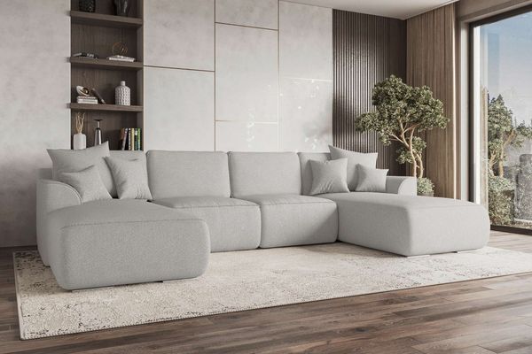 99rooms Gusto Wohnlandschaft Strukturstoff NEVE Hellgrau mit Schlaffunktion