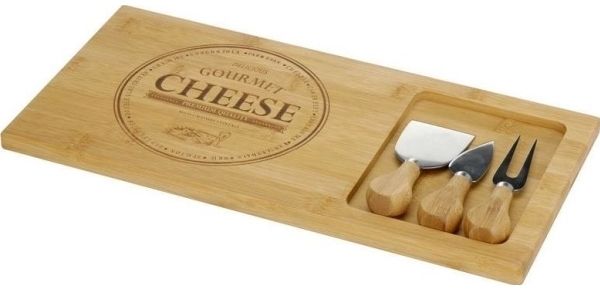 Schneidebrett Excellent Houseware aus Holz zum Servieren mit Messer für Käse 38x18 cm