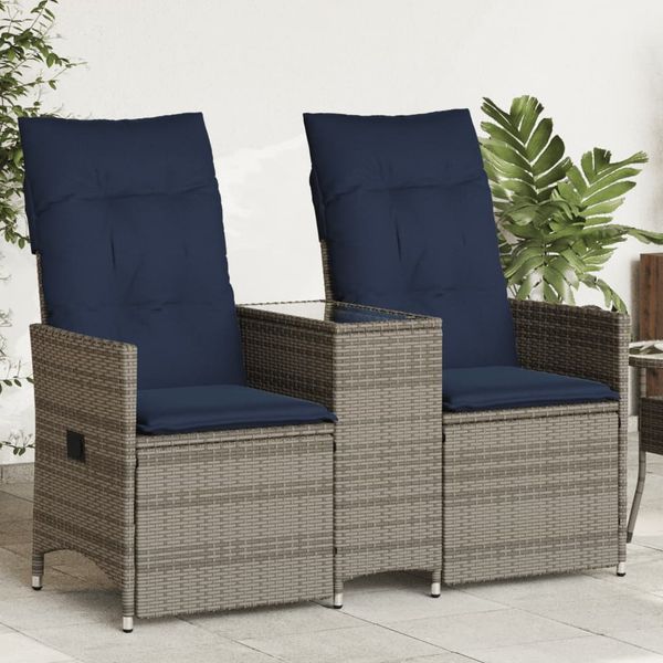 vidaXL Gartensofa Verstellbar 2-Sitzer mit Tisch Grau Poly Rattan 365714
