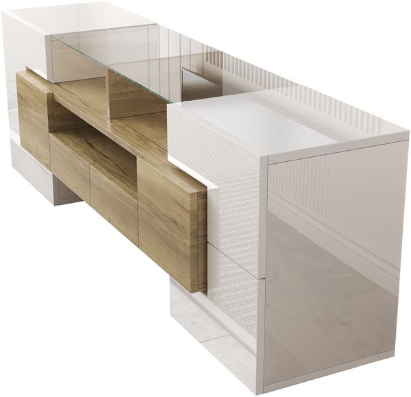 TV-Schrank 145 x 30 x 51 cm aus MDF, Hochglanz Weiß/Goldoptik, mit LED & Schubladen Bild 10